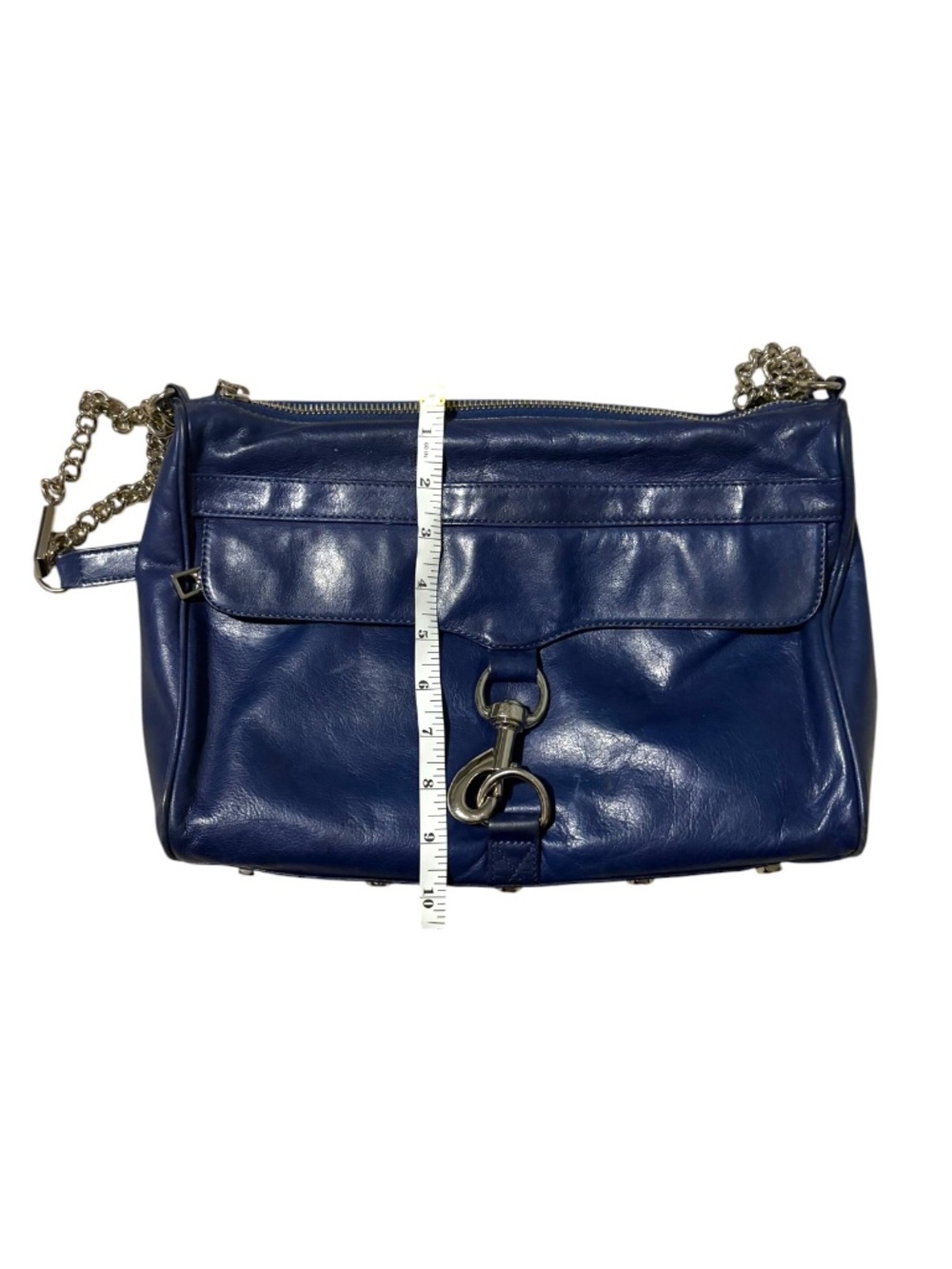 Rebecca Minkoff Dark Blue Leather MAC Crossbody Shoulder Bag Chain Strap - Picture 12 of 13